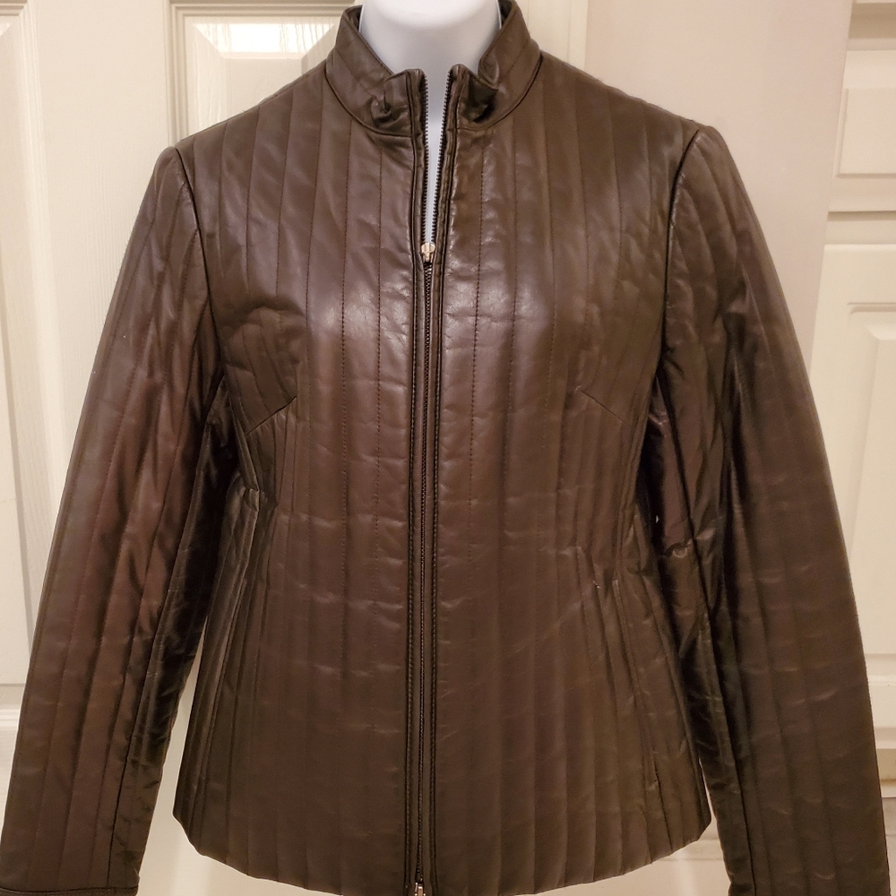Ladies Brown Leather Jacket - Size: 4